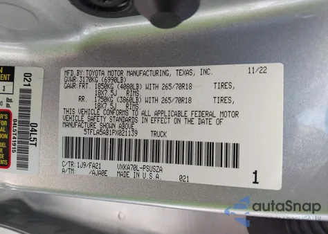 2023 Toyota Tundra Sr5 из США, поврежденный, VIN 5TFLA5AB1PX021139